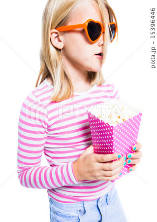 Girl eating pop corn Girl eating pop corn 15396446