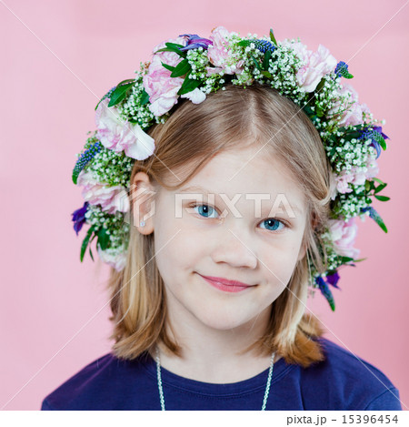 Portrait of a girl with garland Portrait of a girl with garland 15396454