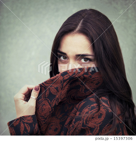 Portrait of young sensual brunette girl outdoors Portrait of young sensual brunette girl outdoors 15397306