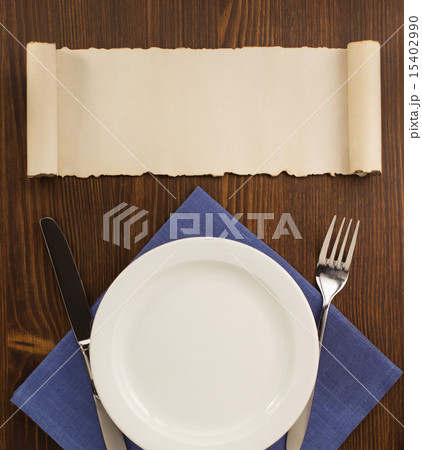 kitchen utensils at cloth napkin on wood kitchen utensils at cloth napkin on wood 15402990