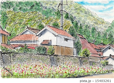 古民家とコスモス 15403261