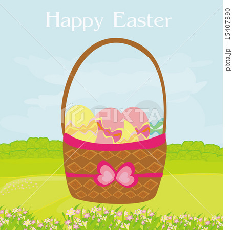 happy easter border on rural landscape 15407390
