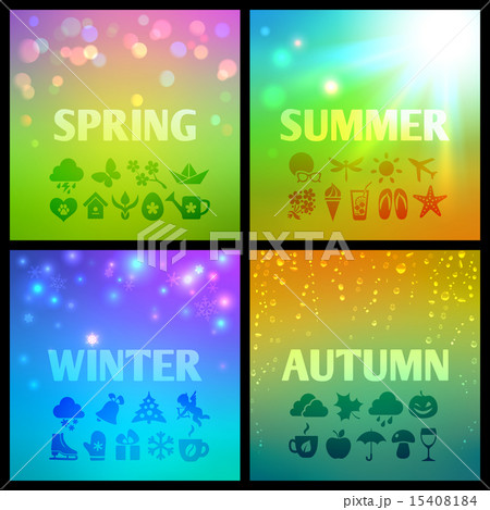 Set of colorful seasons backgound with icons 15408184