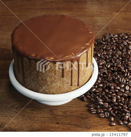 Delicious vegan super chocolate cake on stands 15411797