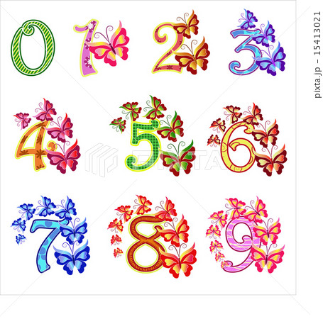 Beautiful multi-coloured numbers with butterflies 15413021