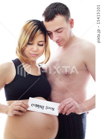 Pregnant asian wife and a happy husband welcome 15415101