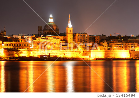 The view on Valletta in night illumination The view on Valletta in night illumination 15415494