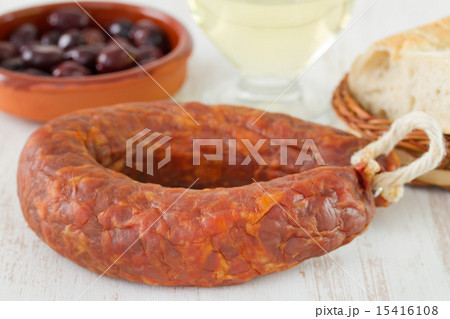 sausage with bread and olives sausage with bread and olives 15416108