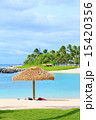 茅葺きパラソルとビーチ 15420356