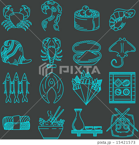 Seafood line icons vector collection Seafood line icons vector collection 15421573