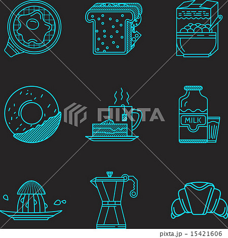 Breakfast blue line vector icons 15421606