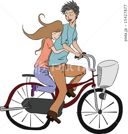 自転車に乗るカップルのイラスト素材