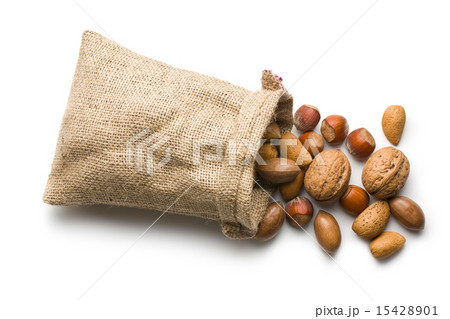 Various nuts in jute bag Various nuts in jute bag 15428901
