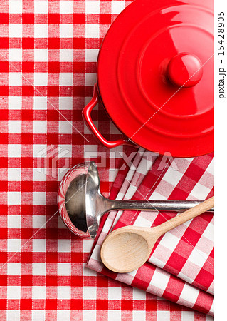 kitchenware on checkerd tablecloth 15428905