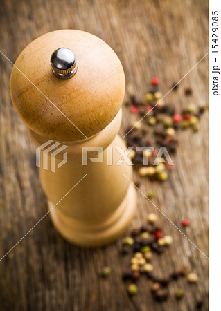 closeup of wooden pepper mill closeup of wooden pepper mill 15429086