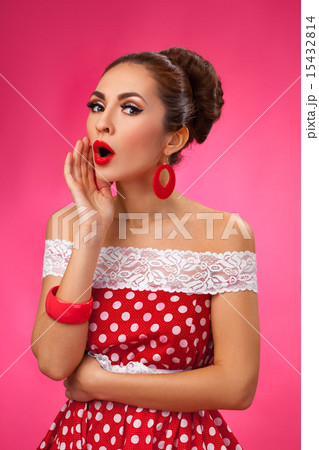 Happy woman shouting, isolated on white background. Pin-up retro style Happy woman shouting, isolated on white background. Pin-up retro style 15432814