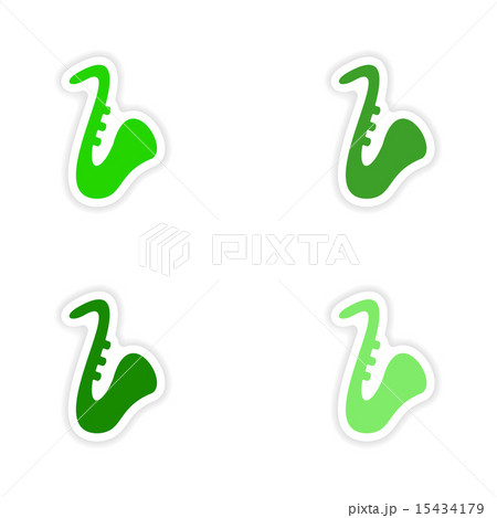 assembly realistic sticker design on paper saxophones 15434179
