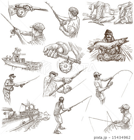 Fishing - Freehand sketches, originals on white 15434962