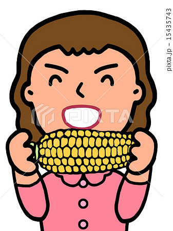 トウモロコシを食べる女の子のイラスト素材 15435743 Pixta