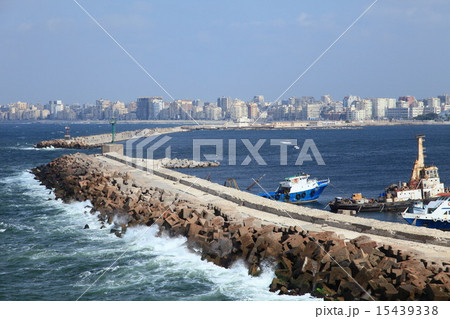 the harbour of Alexandria facing the Mediterranean 15439338
