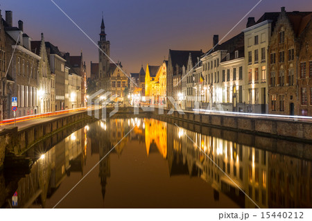 Bruges, Belgium at night. 15440212