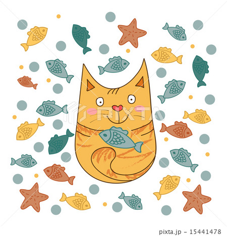 猫と魚のイラスト素材