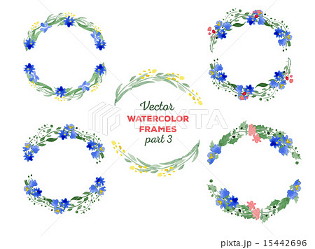 Vector watercolor wreaths and separate floral elements for custo Vector watercolor wreaths and separate floral elements for custo 15442696