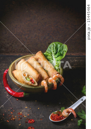 Spring rolls with vegetables and shrimps 15445464