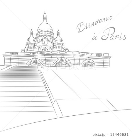 Vector sketch of cityscape with Sacre Coeur in Paris  15446681