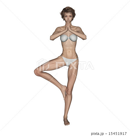 筋肉標本 合成用スキン　髪の毛　水着つき　ヨガポーズする女性　perming 3DCG　イラスト素材 15451917