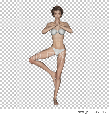 筋肉標本 合成用スキン　髪の毛　水着つき　ヨガポーズする女性　perming 3DCG　イラスト素材 15451917