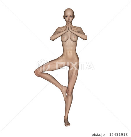 筋肉標本合成用スキン　フルヌード　ヨガポーズする女性　perming 3DCG　イラスト素材 15451918