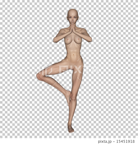 筋肉標本合成用スキン　フルヌード　ヨガポーズする女性　perming 3DCG　イラスト素材 15451918