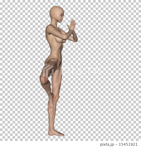 肌肉標本綜合的皮膚Furunudo瑜伽擺在婦女燙髮3DCG例證材料 15451921