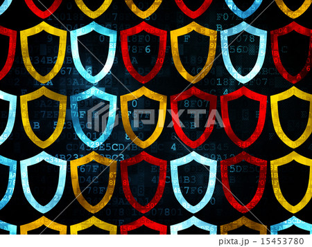 Privacy concept: Contoured Shield icons on Digital background Privacy concept: Contoured Shield icons on Digital background 15453780
