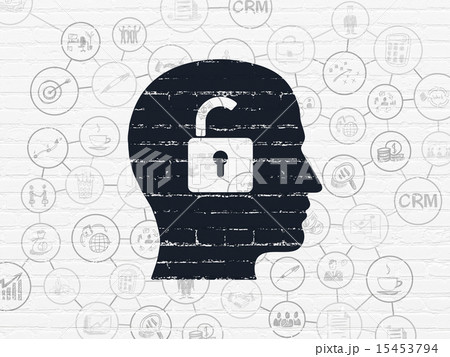 Finance concept: Head With Padlock on wall background 15453794