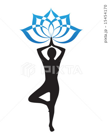 silhouette of a woman is doing yoga and lotus flow 15454170