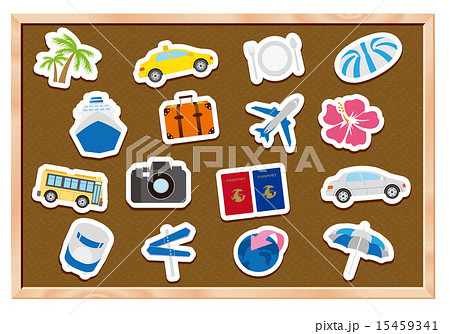 tourism icons on wooden board Vector 15459341
