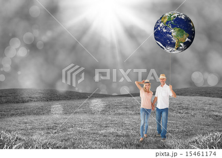 Composite image of happy couple walking holding hands Composite image of happy couple walking holding hands 15461174