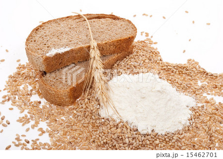Flour and wheat grain with bread Flour and wheat grain with bread 15462701