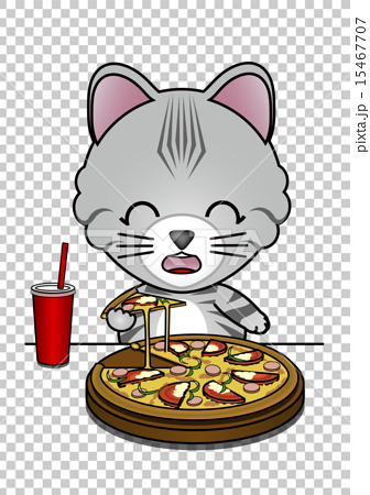ピザを食べる猫のイラスト素材