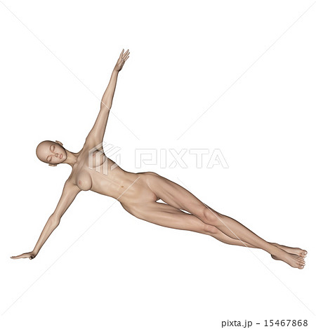 筋肉標本合成用スキン　フルヌード　ヨガポーズする女性　perming 3DCG　イラスト素材 15467868