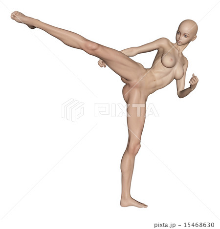 筋肉標本　格闘技する女性　合成用スキンフルヌード　perming 3DCG　イラスト素材 15468630