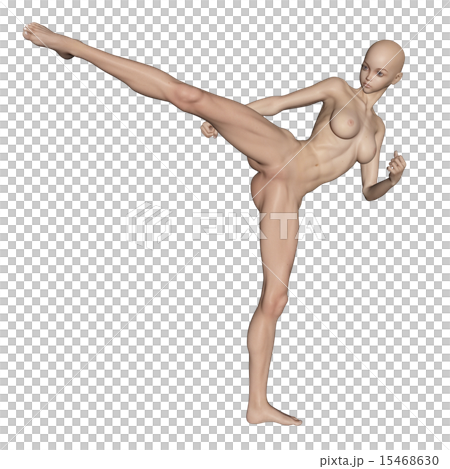 筋肉標本　格闘技する女性　合成用スキンフルヌード　perming 3DCG　イラスト素材 15468630