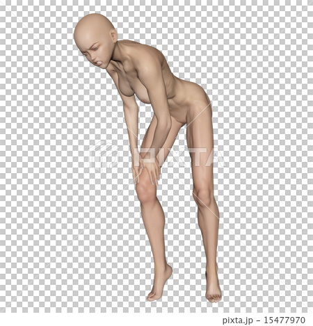 筋肉標本　膝痛の女性　合成用スキン　フルヌード　perming 3DCG　イラスト素材 15477970