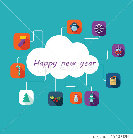 Flat concept, set modern design with shadow happy new year 15482896