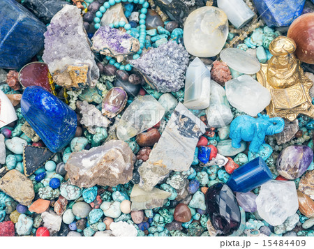 Stones and minerals at the flee market stall 15484409