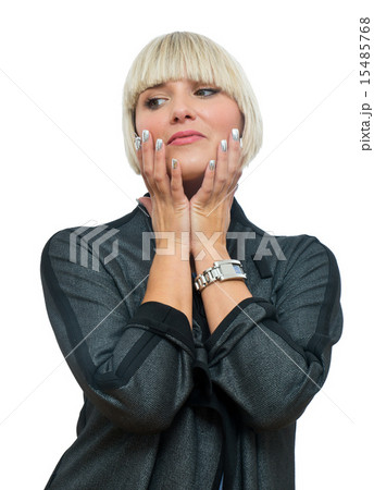 attractive blond woman with silver fingernails 15485768