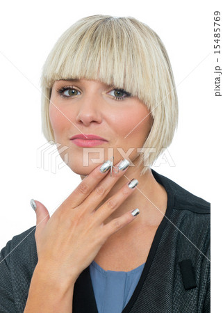 attractive blond woman with silver fingernails 15485769