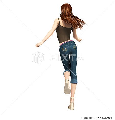 走って行くモデル体型の女性 Perming 3dcg イのイラスト素材
